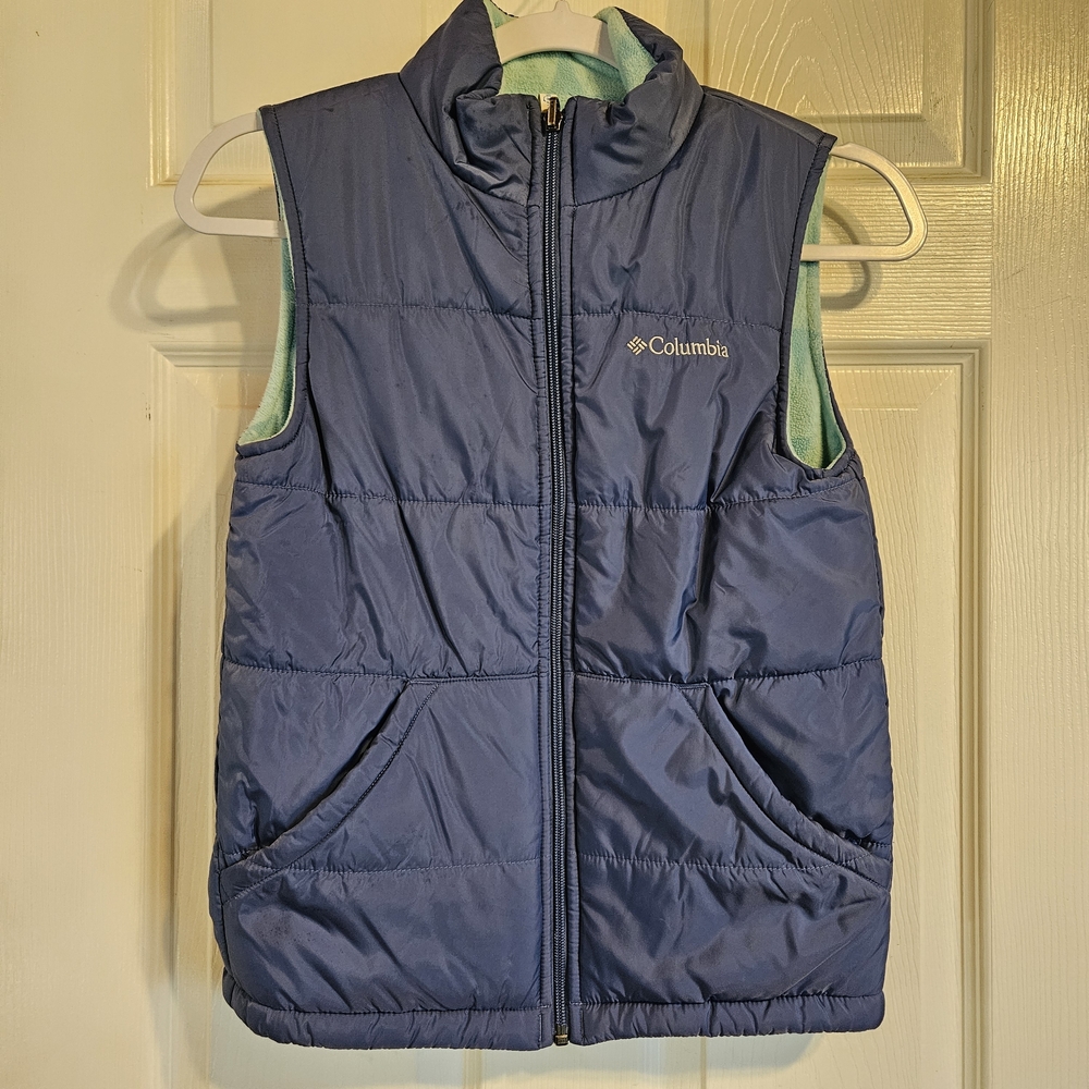 Columbia Blue Puffer Reversible Vest Girls Sz M 10-12